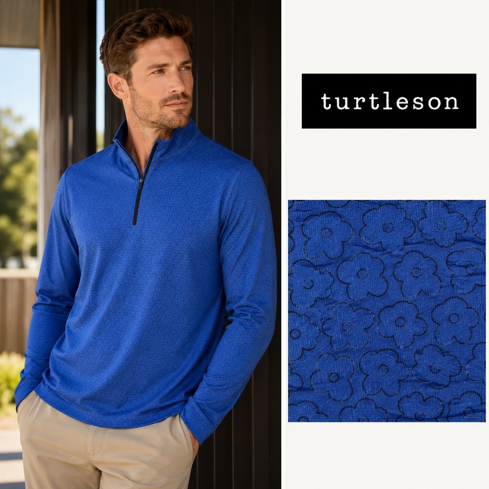 Turtleson 1/4 Zip Pullover Mens Large Blue Floral Performance Stretch Golfcore